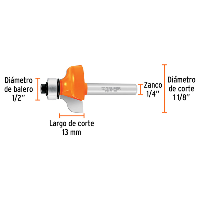 Broca para router, pecho paloma, 1-1/8' con balero, Truper Código: 11479