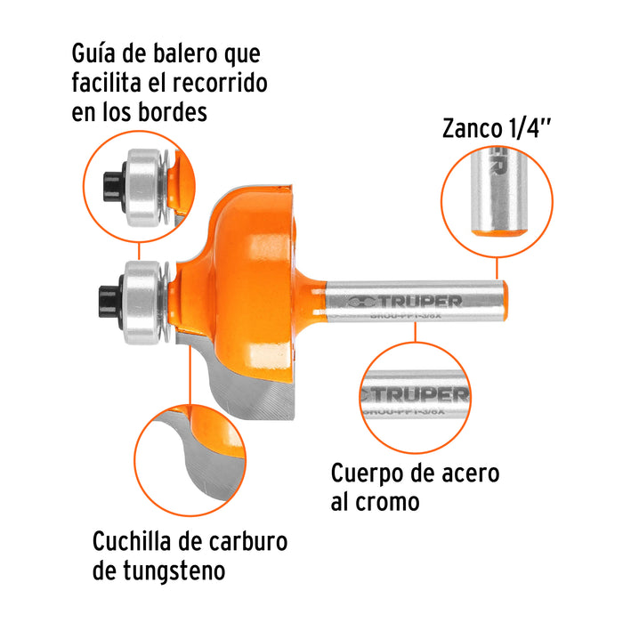 Broca para router, pecho paloma, 1-3/8' con balero, Truper Código: 11480