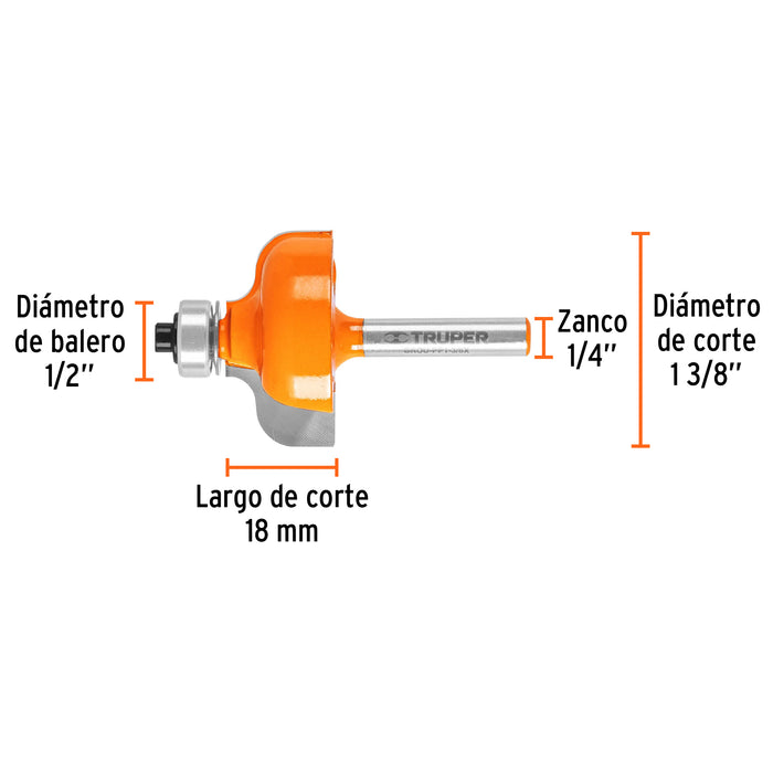 Broca para router, pecho paloma, 1-3/8' con balero, Truper Código: 11480