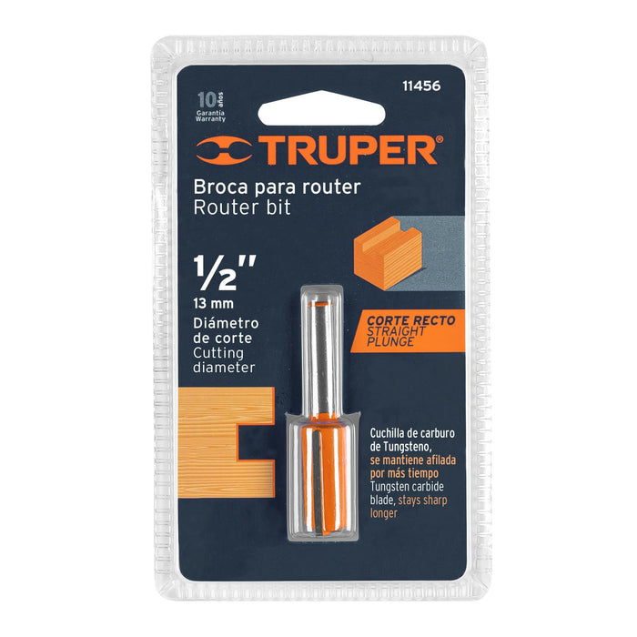 Broca para router, recta 2 filos, 1/2', Truper Código: 11456