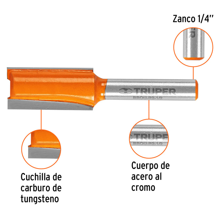 Broca para router, recta 2 filos, 1/2', Truper Código: 11456