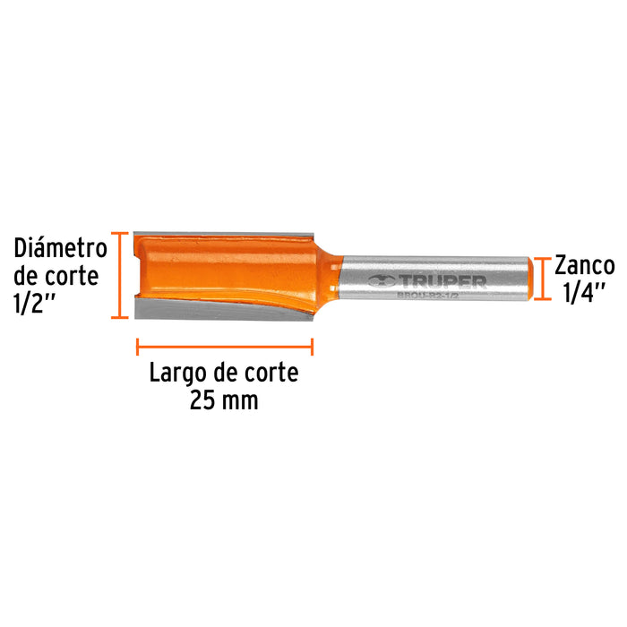 Broca para router, recta 2 filos, 1/2', Truper Código: 11456