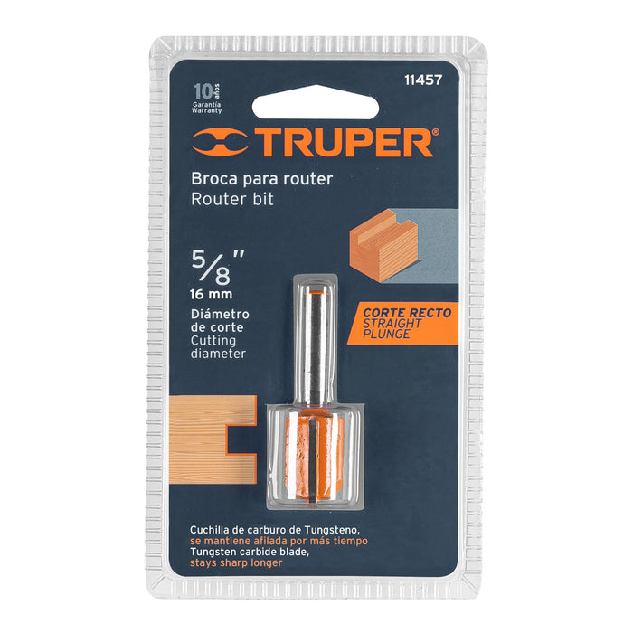 Broca para router, recta 2 filos, 5/8', Truper Código: 11457
