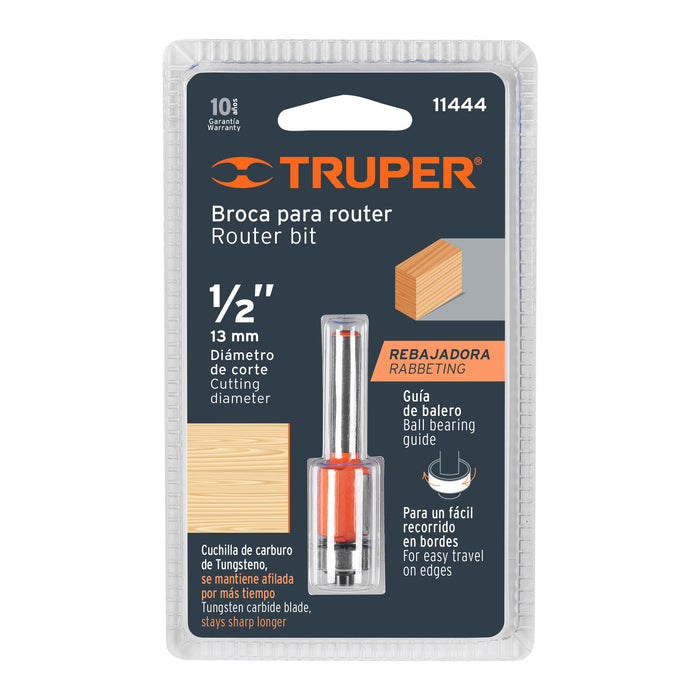 Broca para router, corte recto, 1/2' con balero, Truper Código: 11444