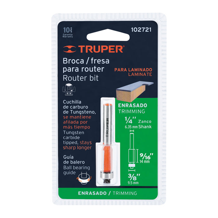 Broca para router, corte recto, 3/8' con balero, Truper Código: 102721