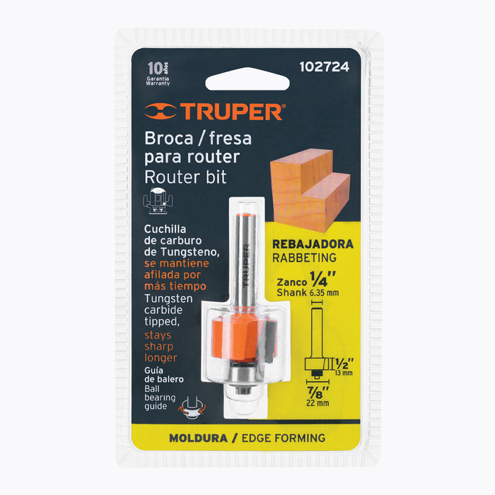 Broca para router, rebajado, 7/8' con balero, Truper Código: 102724