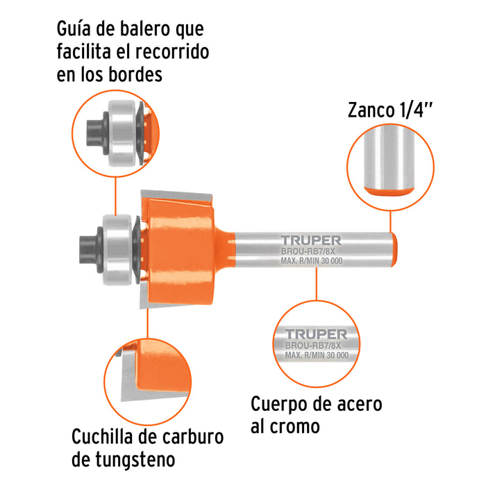 Broca para router, rebajado, 1-1/4' con balero, Truper Código: 11477