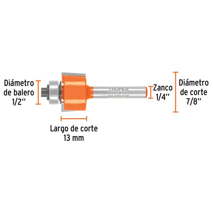 Broca para router, rebajado, 7/8' con balero, Truper Código: 102724