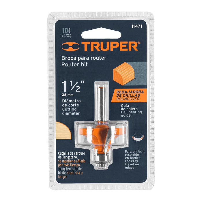 Broca para router, redondeado, 1-1/2' con balero, Truper Código: 11471