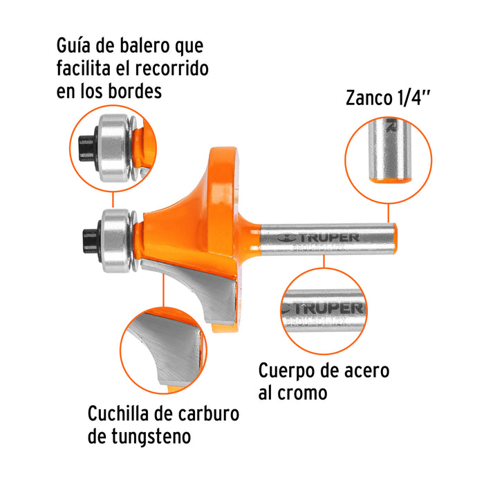 Broca para router, redondeado, 1-1/2' con balero, Truper Código: 11471