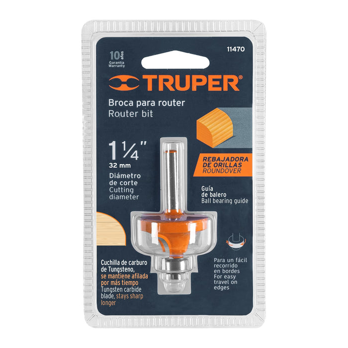 Broca para router, redondeado, 1-1/4' con balero, Truper Código: 11470