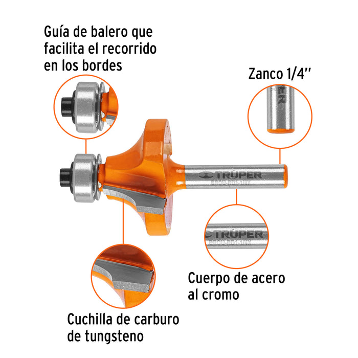 Broca para router, redondeado, 1-1/4' con balero, Truper Código: 11470