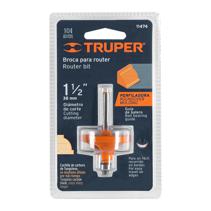 Broca para router, redondeado con moldura, 1-1/2' con balero Código: 11474