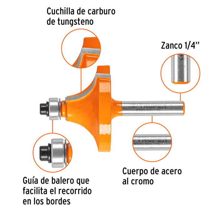 Broca para router, redondeado con moldura, 1-1/2' con balero Código: 11474