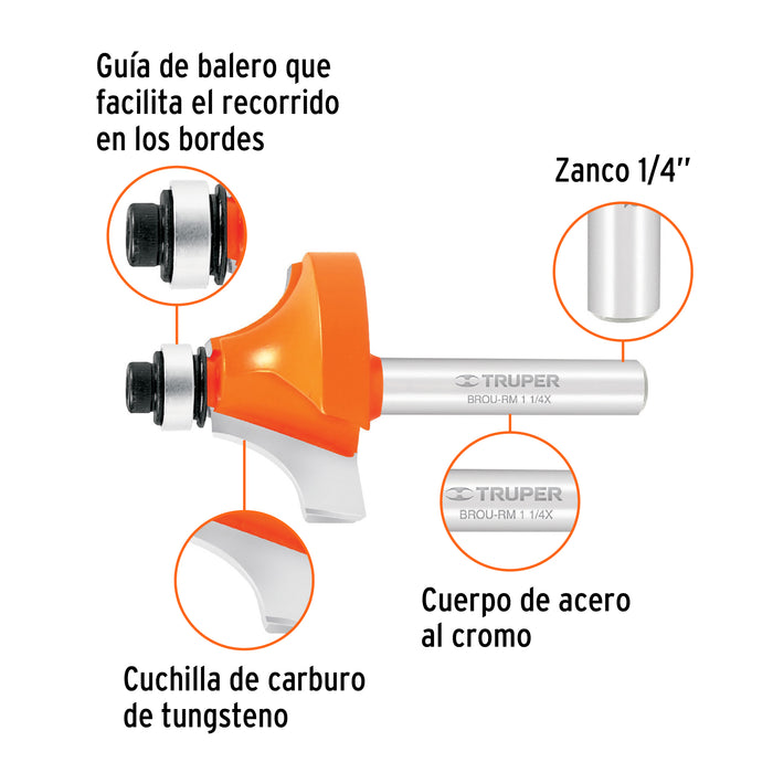Broca para router, redondeado con moldura, 1-1/4' con balero Código: 11473
