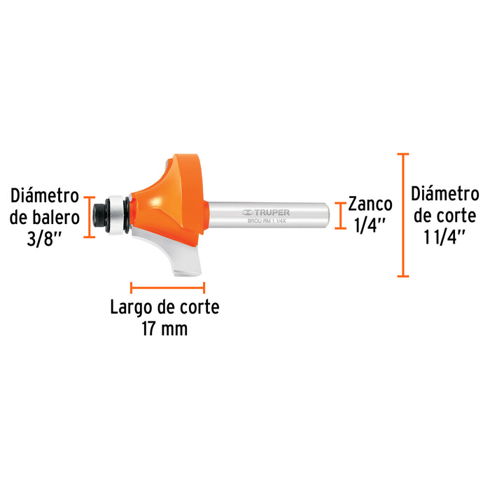 Broca para router, redondeado con moldura, 1-1/4' con balero Código: 11473