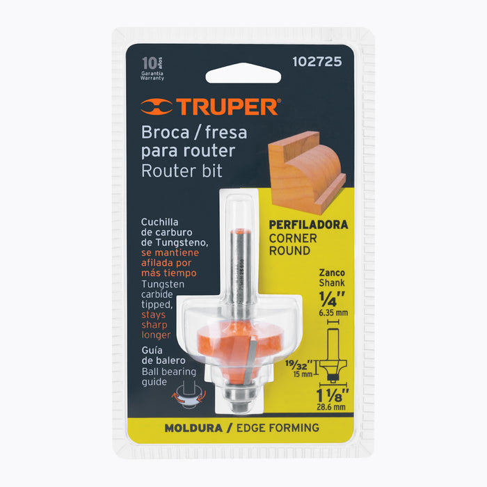 Broca para router, redondeado con moldura, 1-1/8' con balero Código: 102725