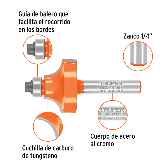 Broca para router, redondeado con moldura, 1-1/8' con balero Código: 102725