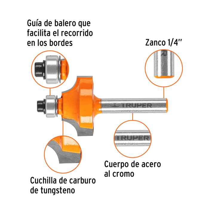 Broca para router, redondeado con moldura, 1' con balero 11472 BROU-RM1X