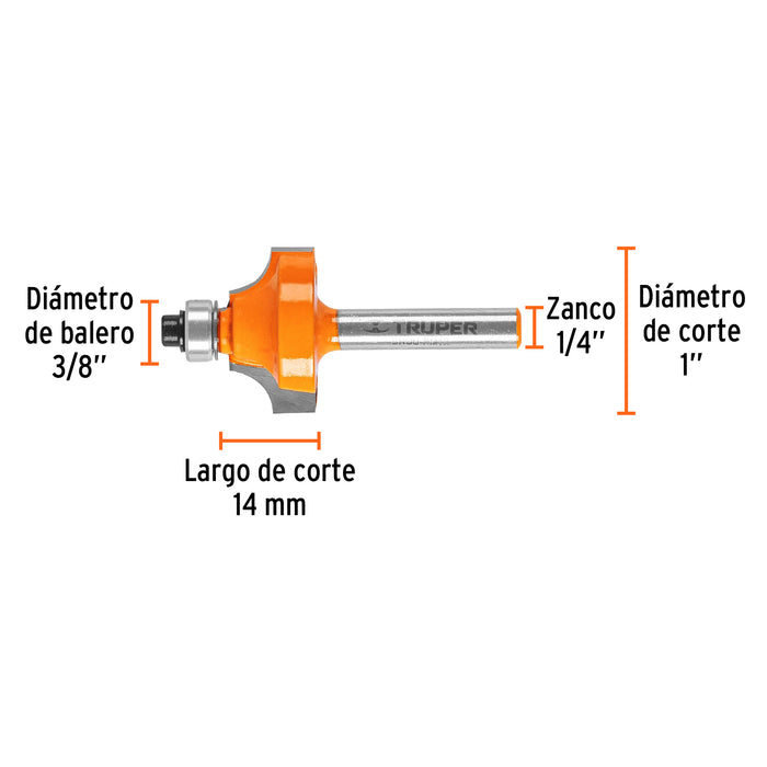 Broca para router, redondeado con moldura, 1' con balero 11472 BROU-RM1X
