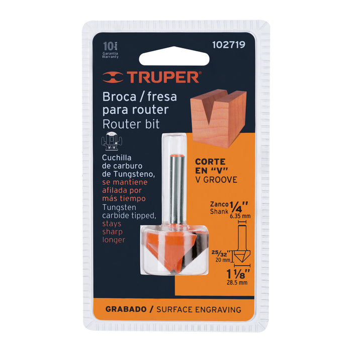 Broca para router, corte en 'V', 1-1/8', Truper Código: 102719