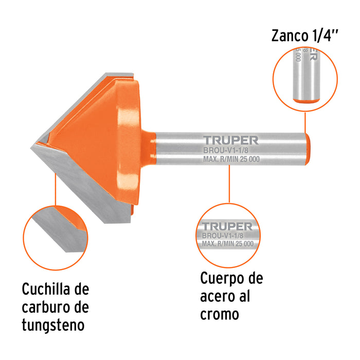Broca para router, corte en 'V', 1-1/8', Truper Código: 102719
