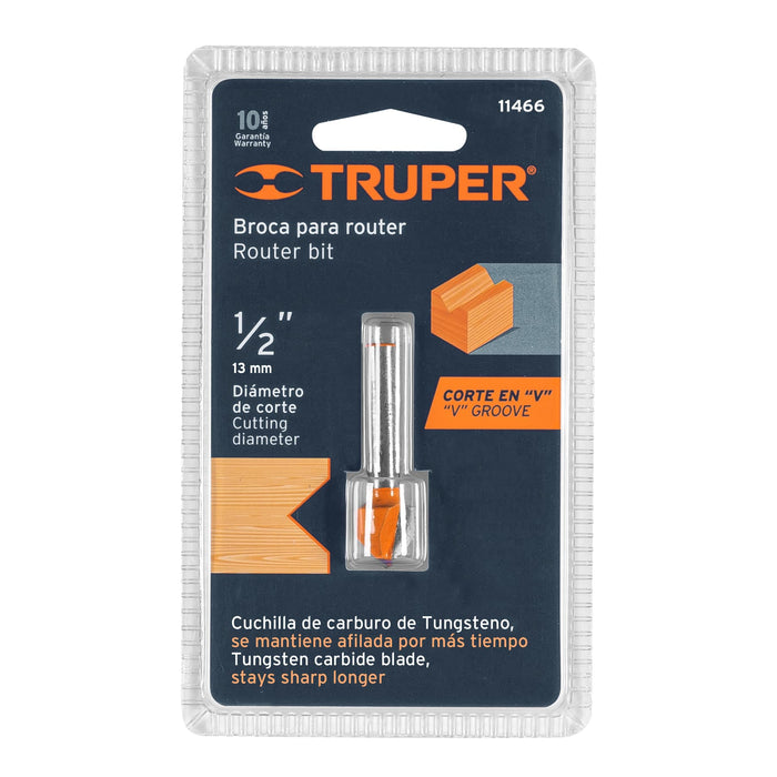 Broca para router, corte en 'V', 1/2', Truper Código: 11466