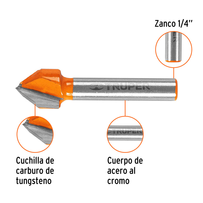 Broca para router, corte en 'V', 1/2', Truper Código: 11466
