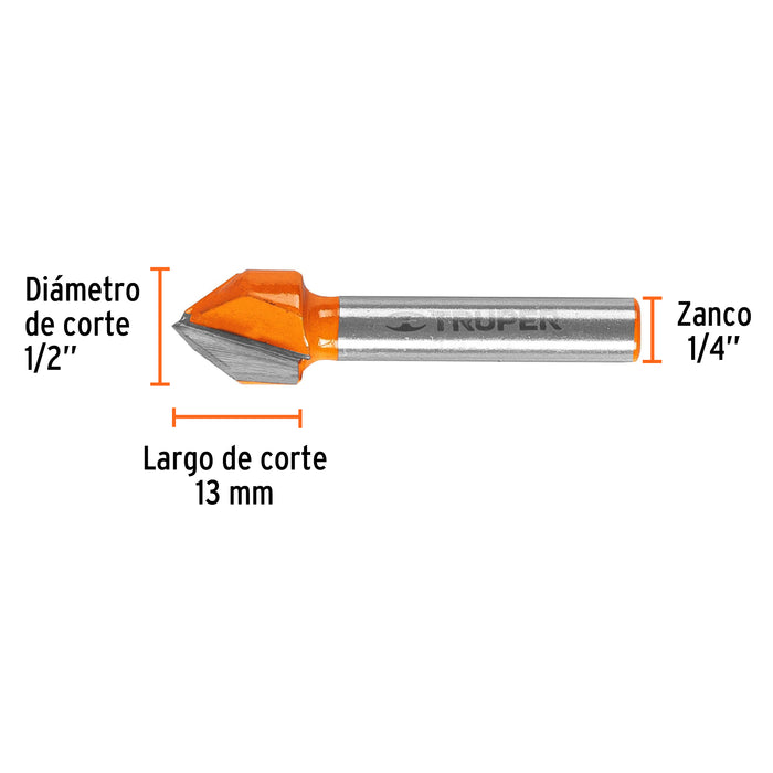 Broca para router, corte en 'V', 1/2', Truper Código: 11466