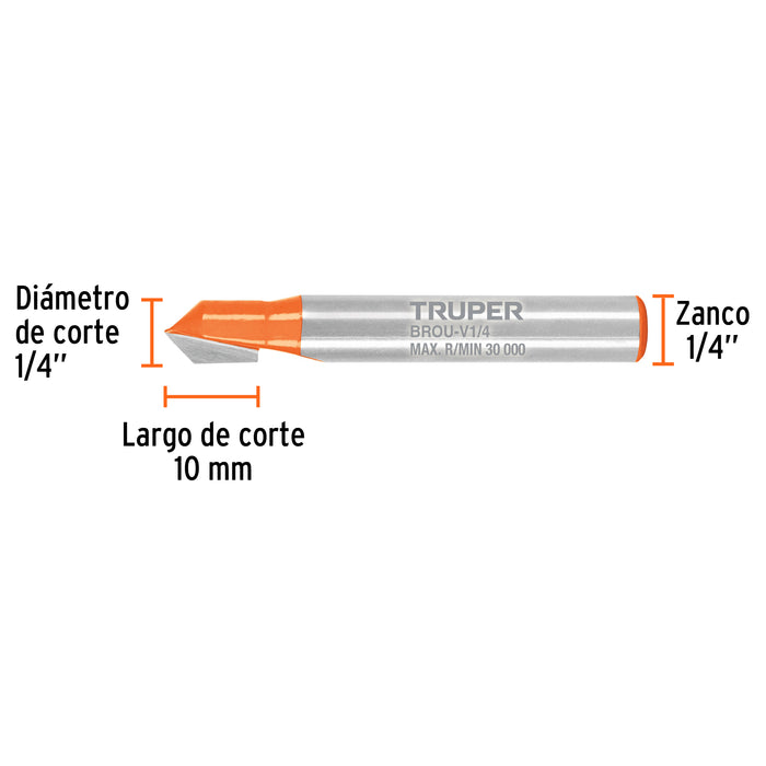 Broca para router, corte en 'V', 1/4', Truper Código: 102718