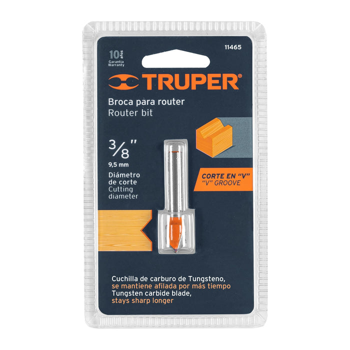 Broca para router, corte en 'V', 3/8', Truper Código: 11465