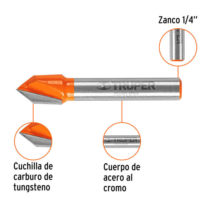 Broca para router, corte en 'V', 3/8', Truper Código: 11465