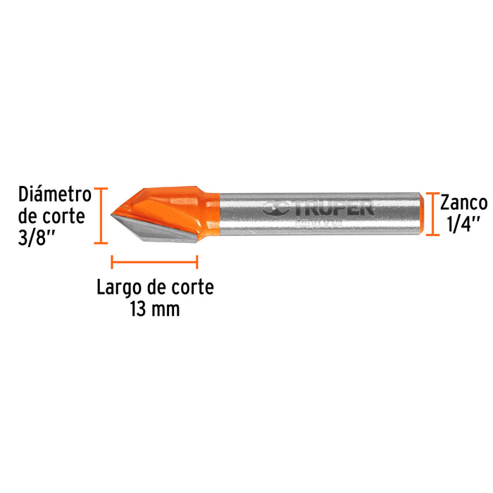 Broca para router, corte en 'V', 3/8', Truper Código: 11465