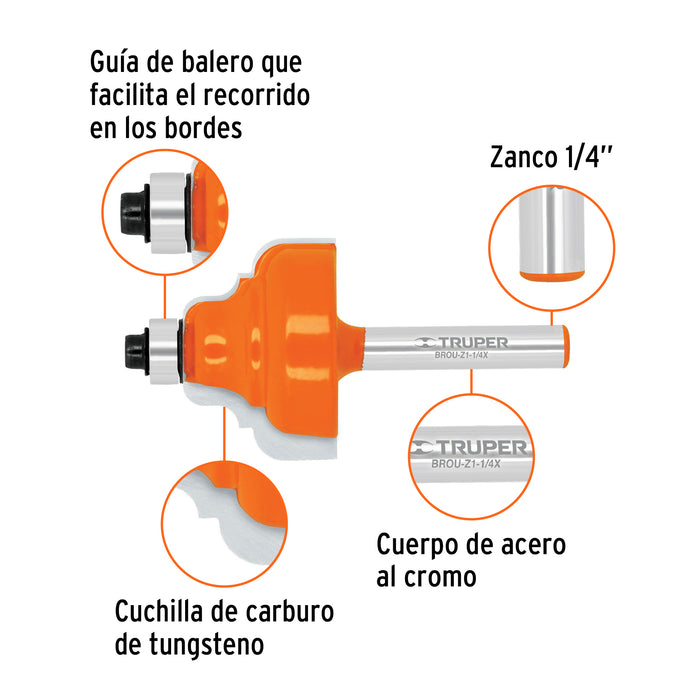 Broca para router, zafiro, 1-1/4', con balero, Truper Código: 10675