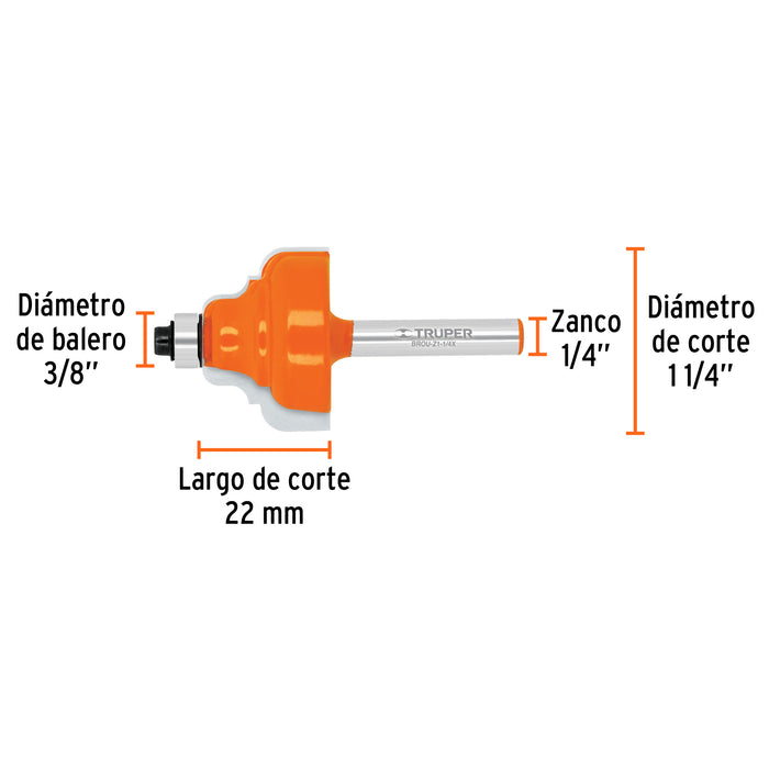 Broca para router, zafiro, 1-1/4', con balero, Truper Código: 10675