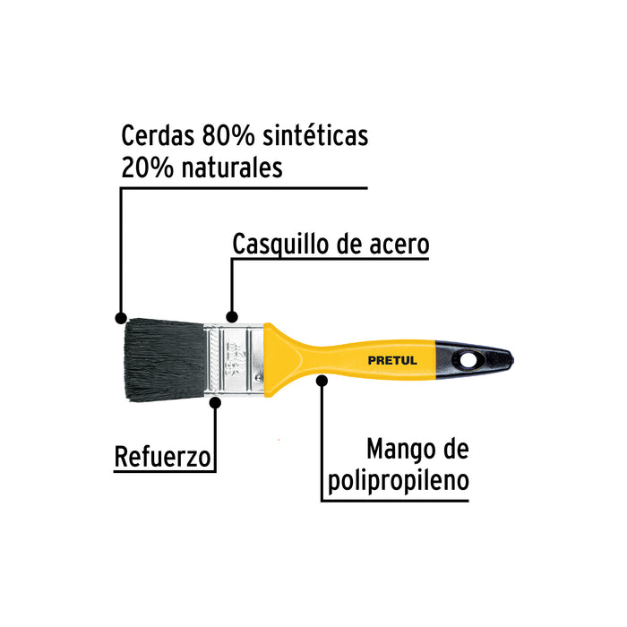Brocha uso general de 1-1/2' con mango de plástico, Pretul 21525