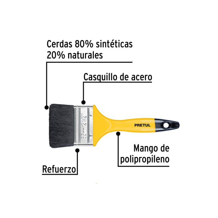 Brocha uso general de 2-1/2' con mango de plástico, Pretul 21527