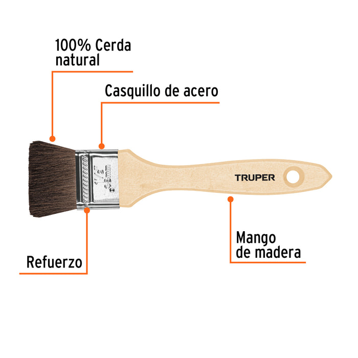 Brocha pelo de camello de 1-1/2' con mango de madera, Truper Código: 12467