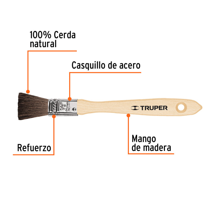 Brocha pelo de camello de 1/2' con mango de madera, Truper Código: 12465