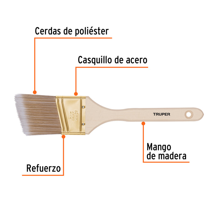Brocha cerdas sintéticas 2-1/2' corte angular, mango madera Código: 13340