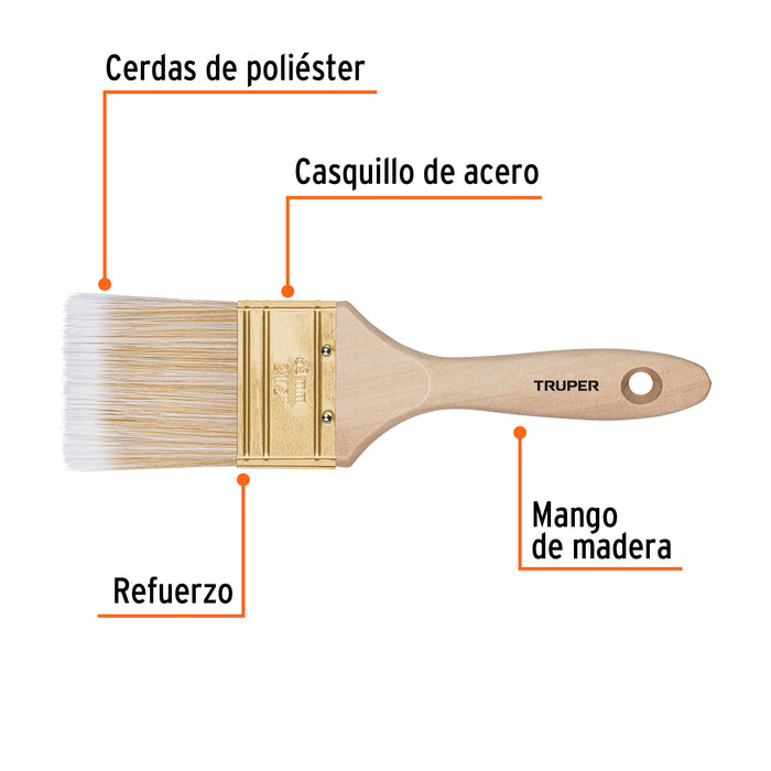 Brocha cerdas sintéticas 2-1/2' corte recto, mango de madera Código: 13345