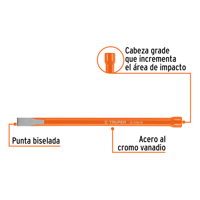 Cincel de corte frío de 1/2 X 10', Truper Código: 12121