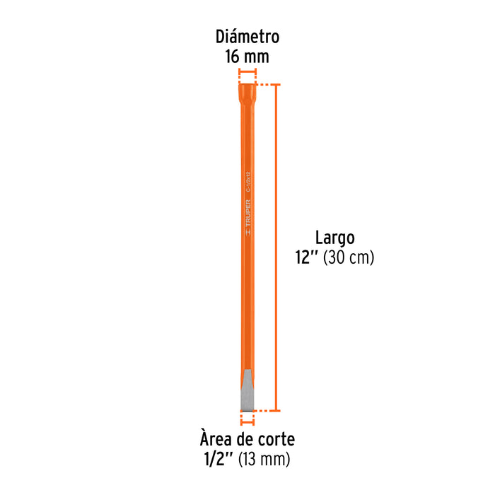 Cincel de corte frío de 1/2 X 12', Truper Código: 12124