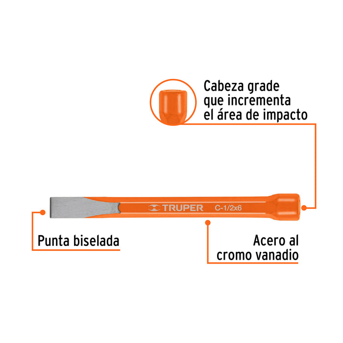 Cincel de corte frío de 1/2 X 6', Truper Código: 12115