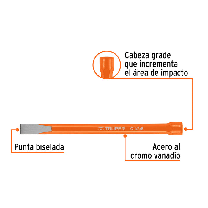 Cincel de corte frío de 1/2 X 8', Truper Código: 12118