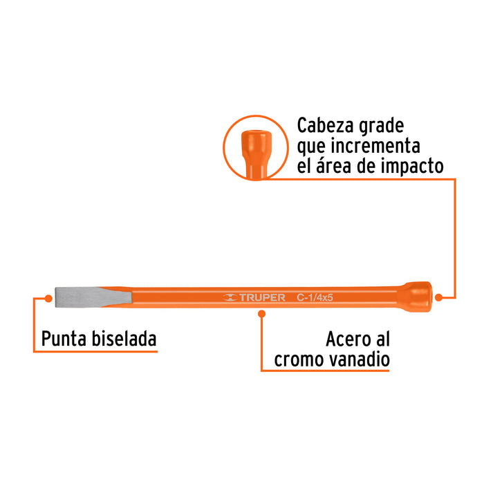 Cincel de corte frío de 1/4 X 5', Truper Código: 12100