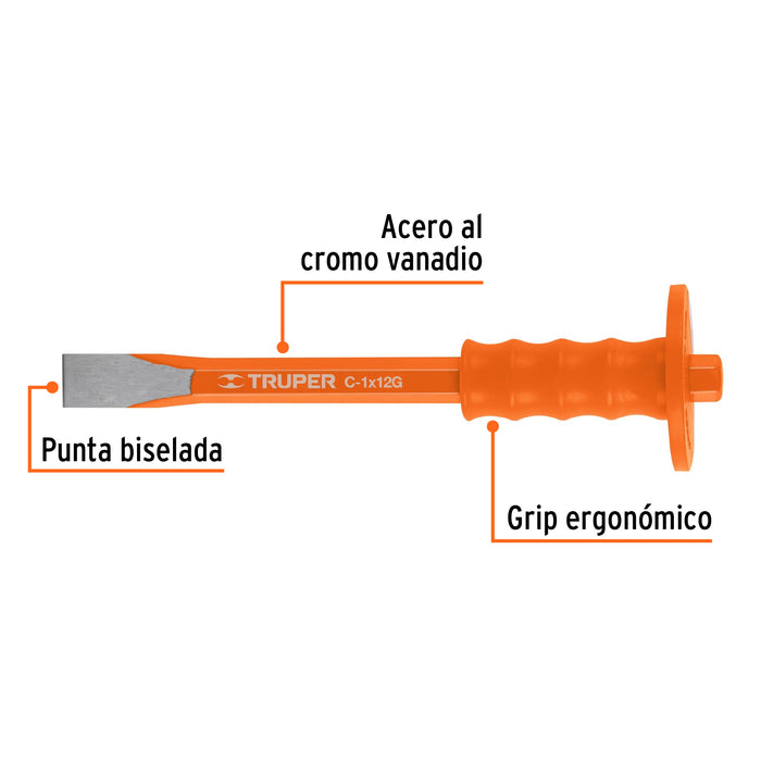 Cincel de corte frío 1 X 12' con grip, Truper 12181 C-1X12G