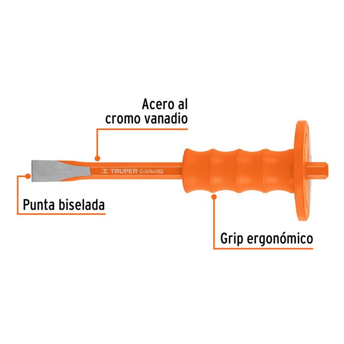 Cincel de corte frío 3/4 x 10' con grip, Truper Código: 12275