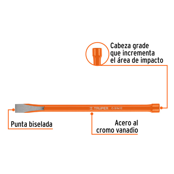 Cincel de corte frío de 3/4 X 12', Truper Código: 12148