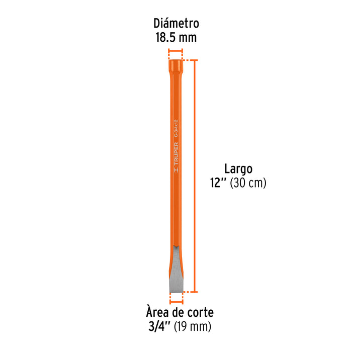 Cincel de corte frío de 3/4 X 12', Truper Código: 12148